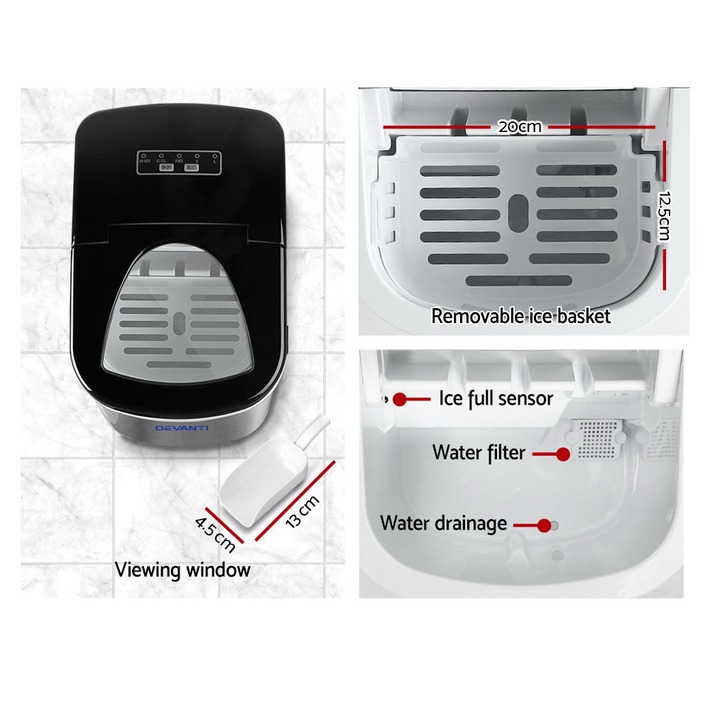 Bullet shaped ice cubes filling the removable basket of the ice maker