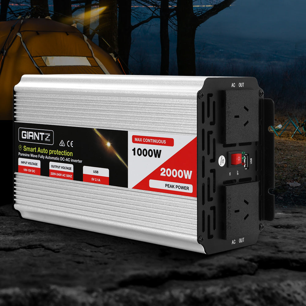 Power Inverter, 1000W Pure Sine Wave 12V to 240V