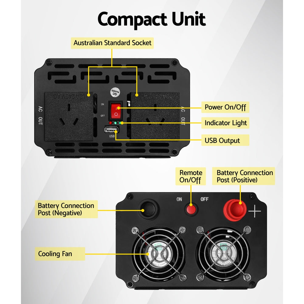 Power Inverter, 2000W Pure Sine Wave 12V to 240V