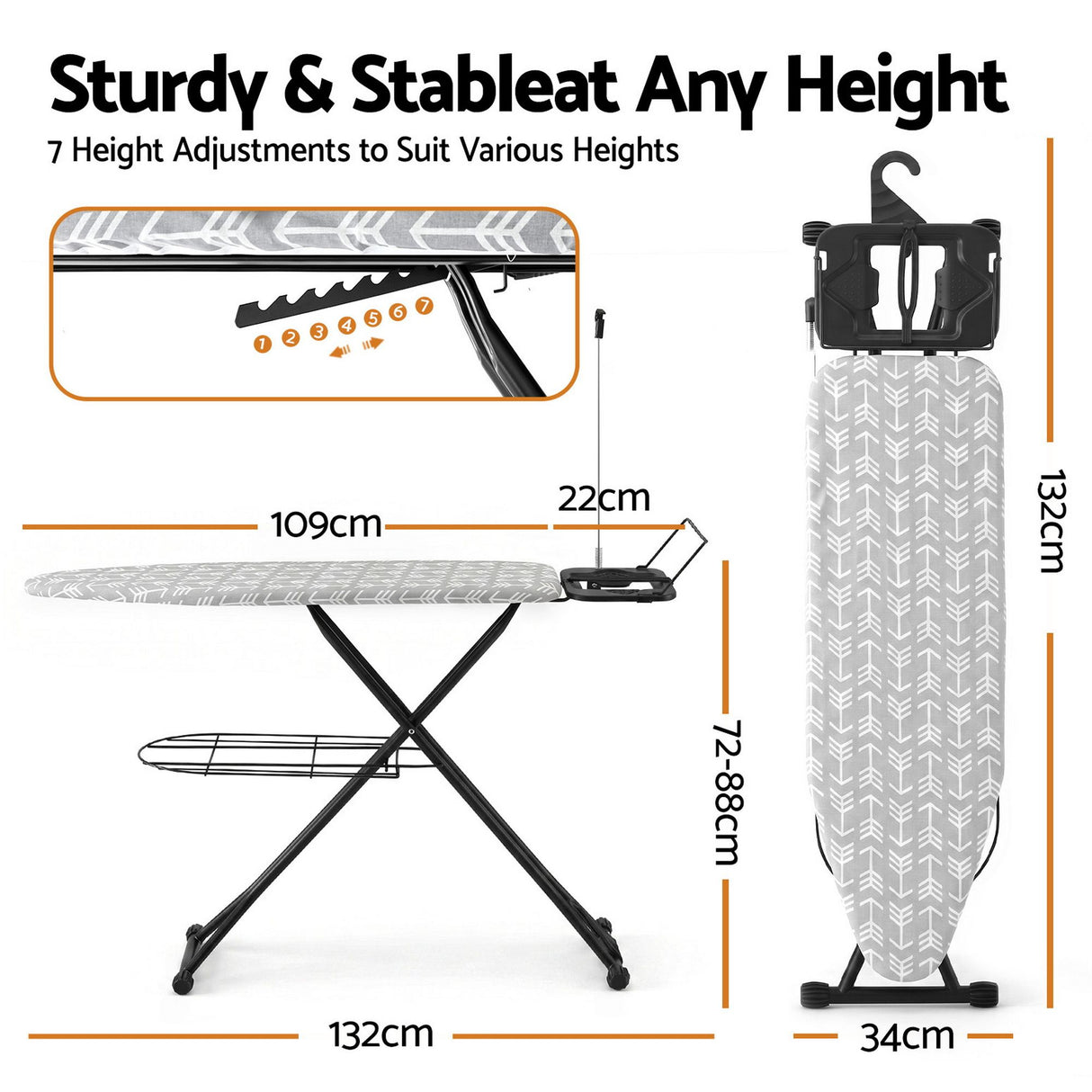 Vejer Ironing Board with Iron Rest, Arrow End