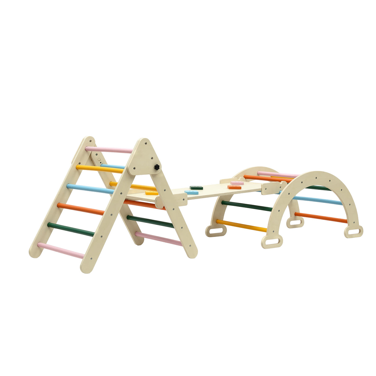 Wooden climbing set arch bridge