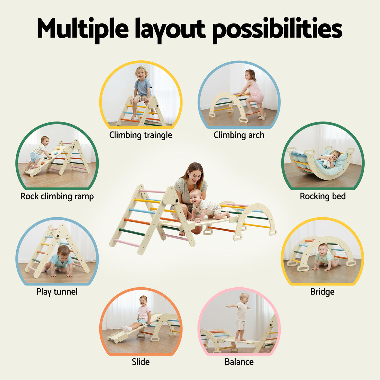 Wooden climbing set balance configuration