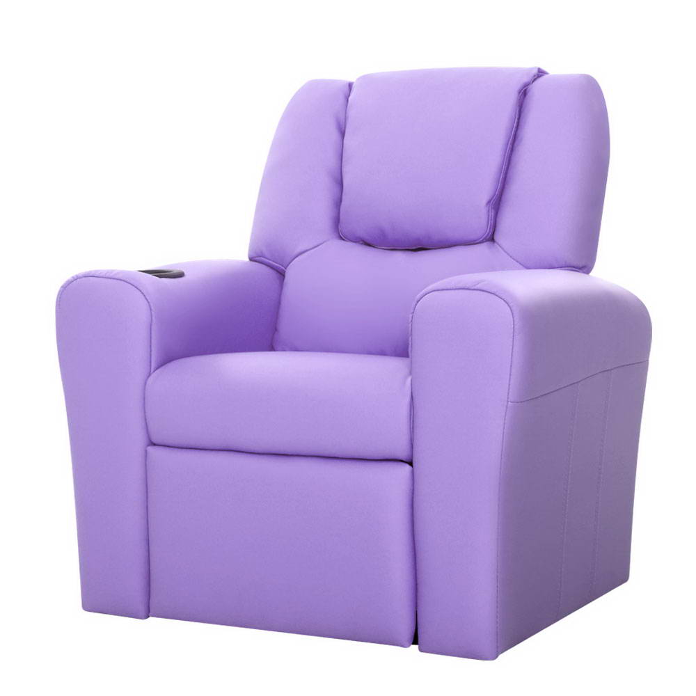 Keezi Kids Recliner Chair — PU Leather, 9cm Cushioning, Purple — Allure Home Collections