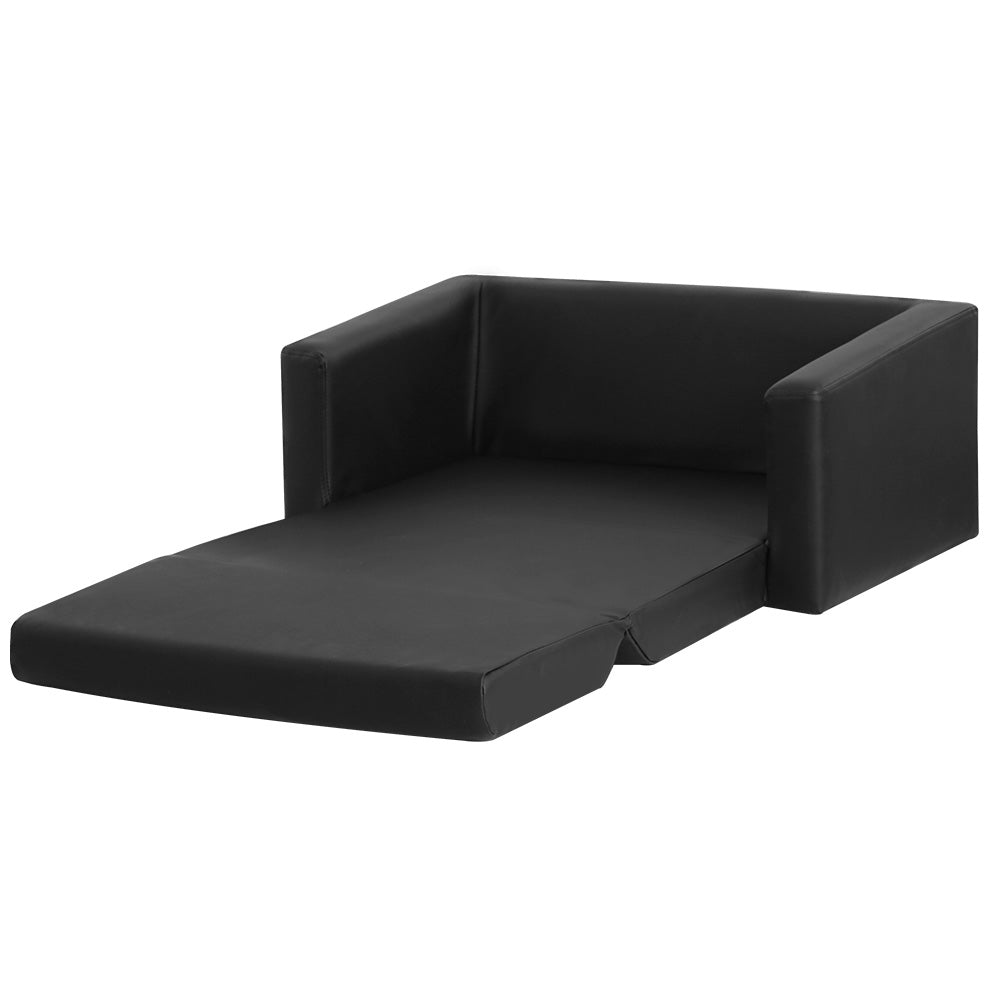Kids fold out sofa bed in black PU leather