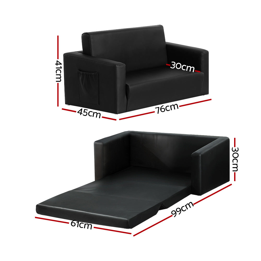 Kids fold out sofa bed folded upright, black
