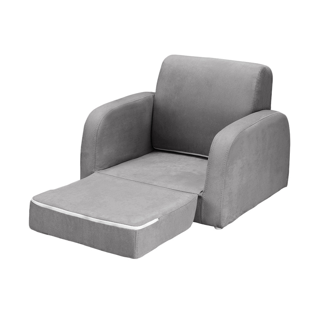 Kids single seater flip open sofa and lounger in grey