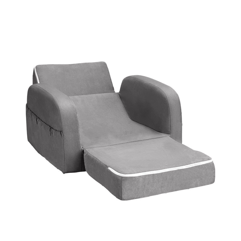 Kids single seater flip open sofa and lounger in grey