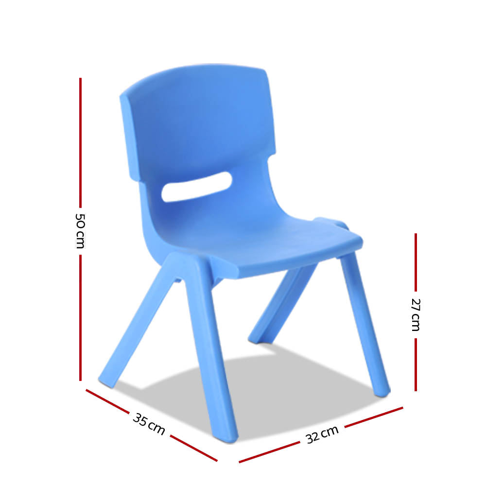 Kids plastic chairs stacked for storage