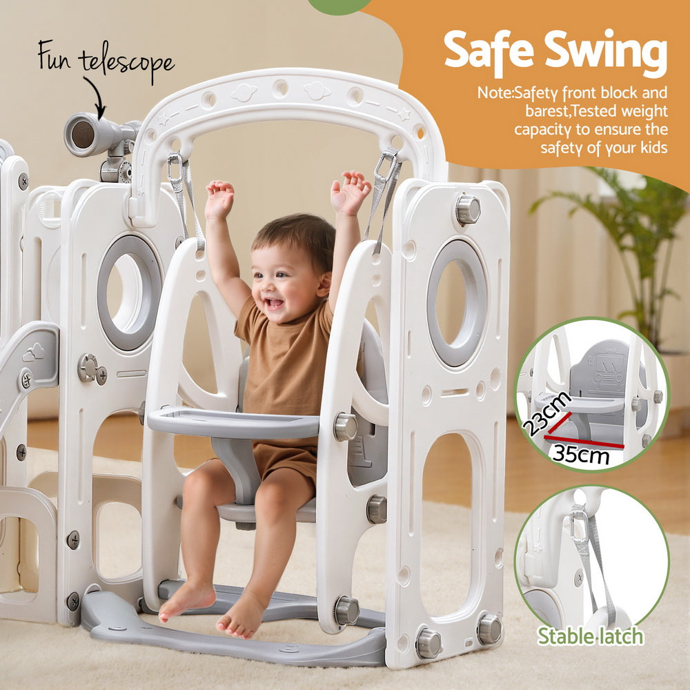 4 in 1 Slide and Swing Play Centre with Basketball Hoop, Grey and White