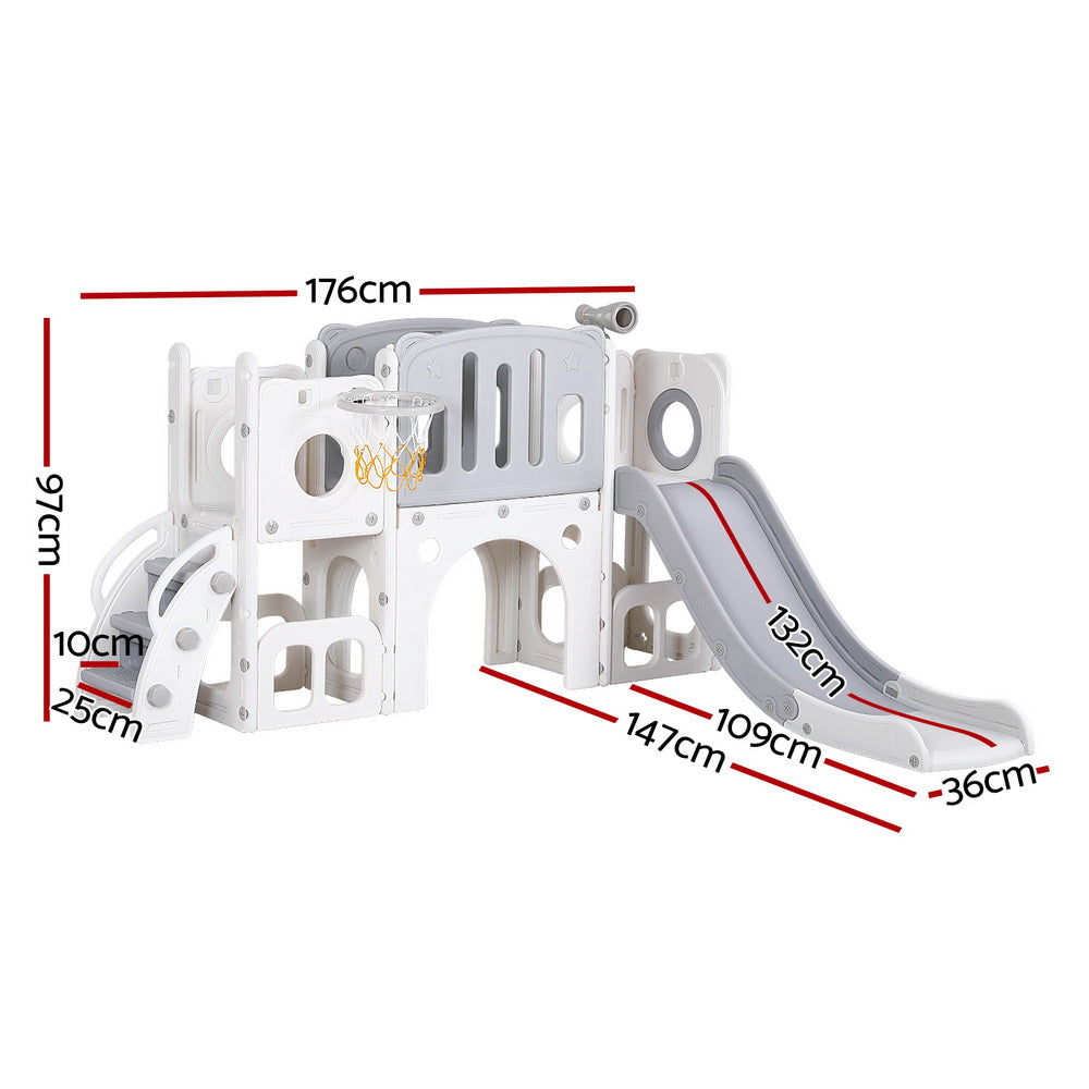 3 in 1 Slide and Play Centre with Basketball Hoop, Grey and White