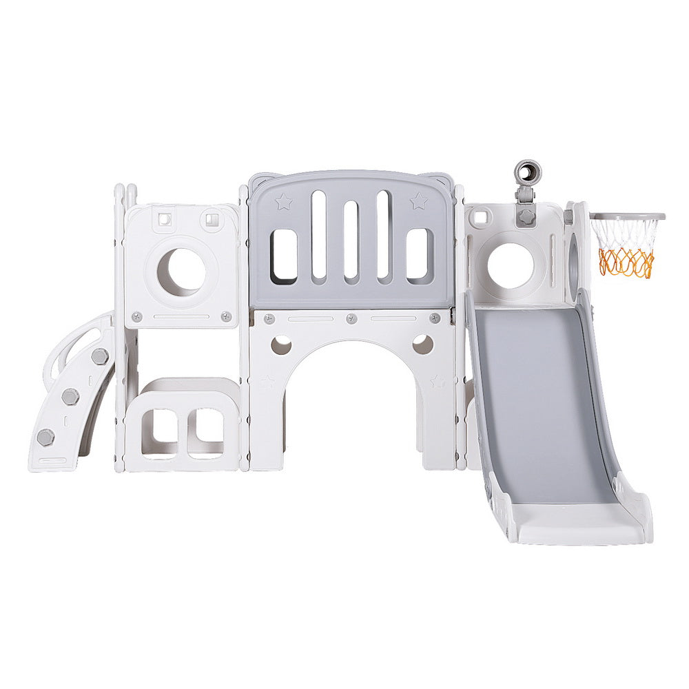 3 in 1 Slide and Play Centre with Basketball Hoop, Grey and White