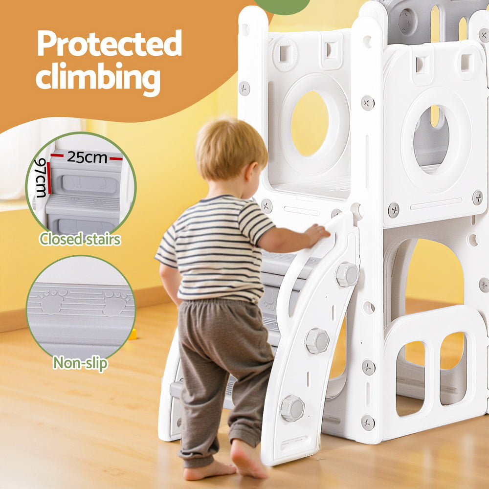 3 in 1 Slide and Play Centre with Basketball Hoop, Grey and White