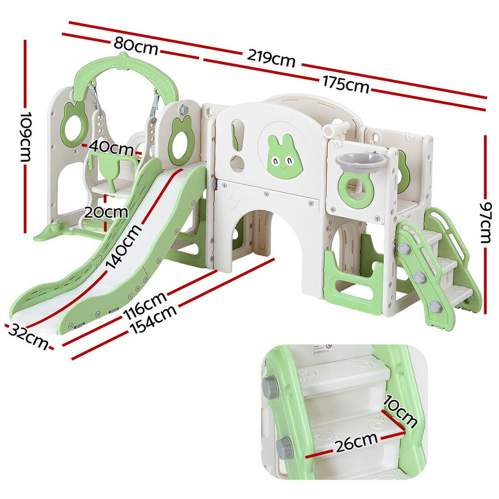 4 in 1 Slide and Swing Play Centre with Basketball Hoop, Green