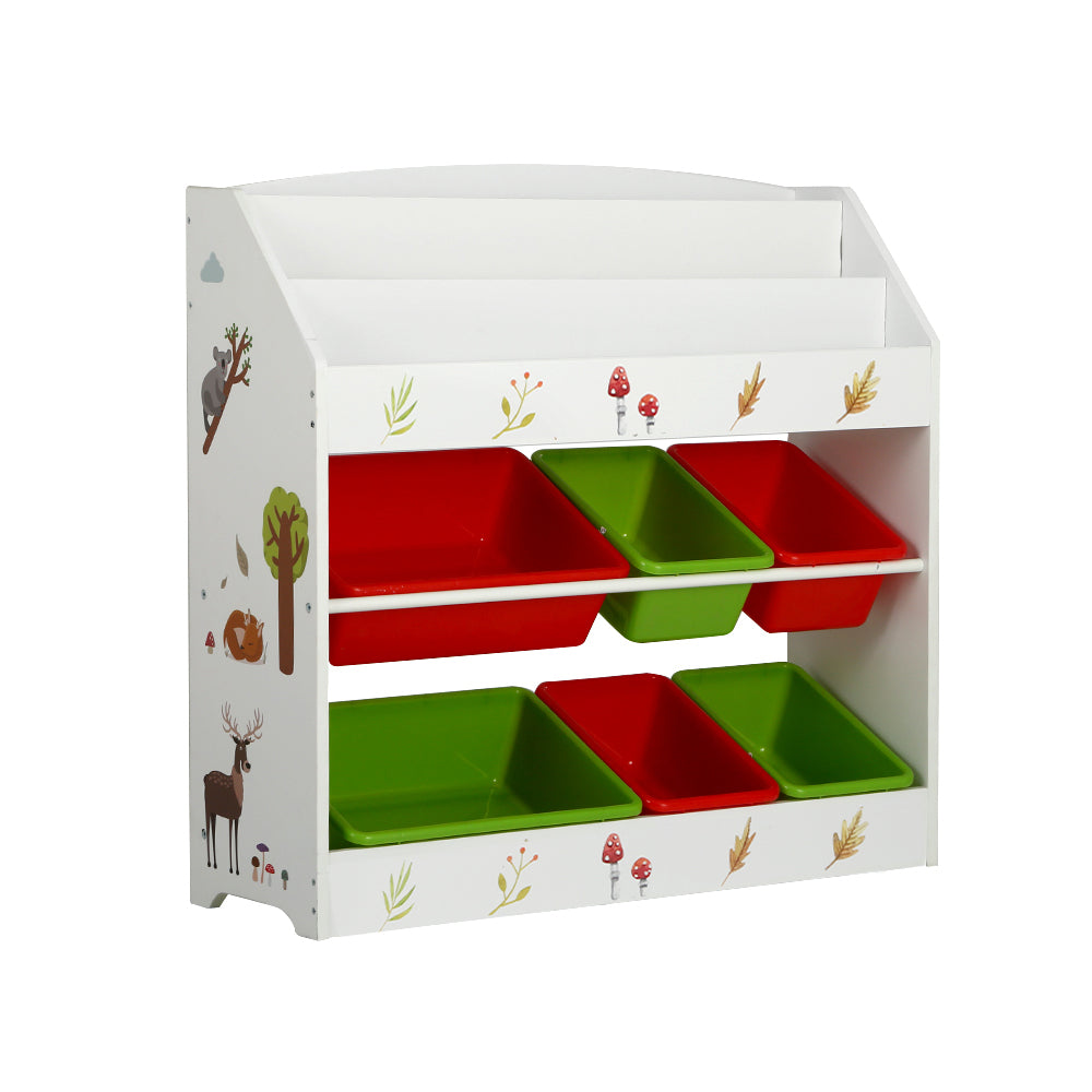 Kids Bookshelf with 6 Storage Bins, 3 Tier Multicolour