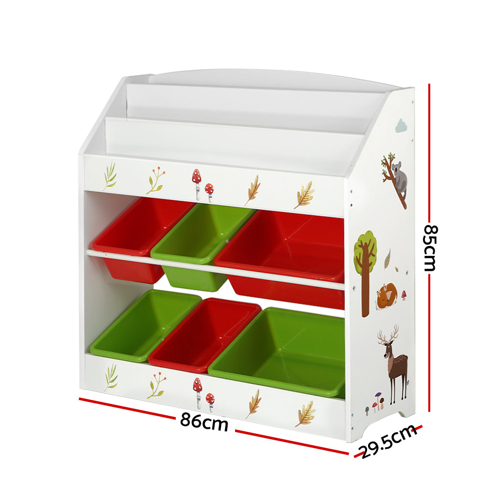 Kids Bookshelf with 6 Storage Bins, 3 Tier Multicolour