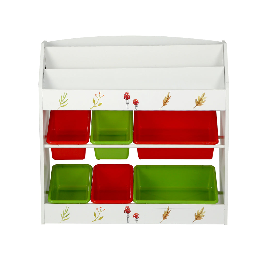 Kids Bookshelf with 6 Storage Bins, 3 Tier Multicolour