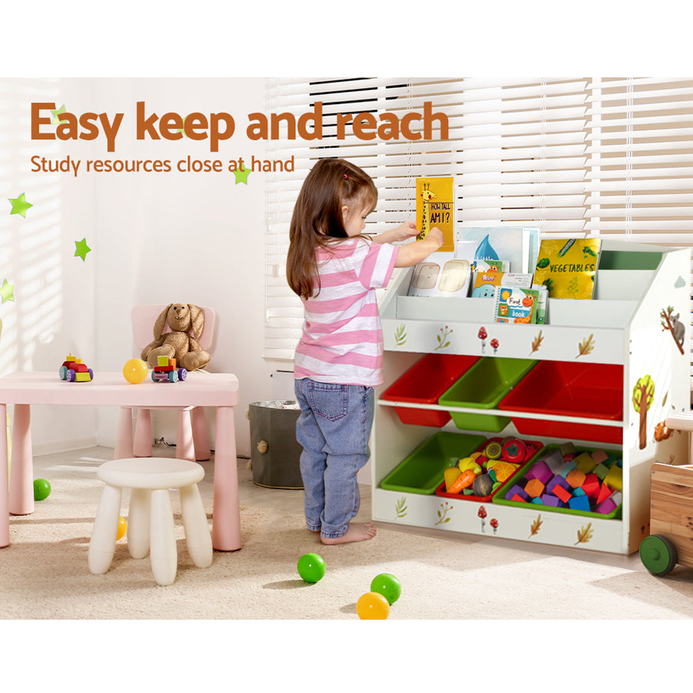 Kids Bookshelf with 6 Storage Bins, 3 Tier Multicolour