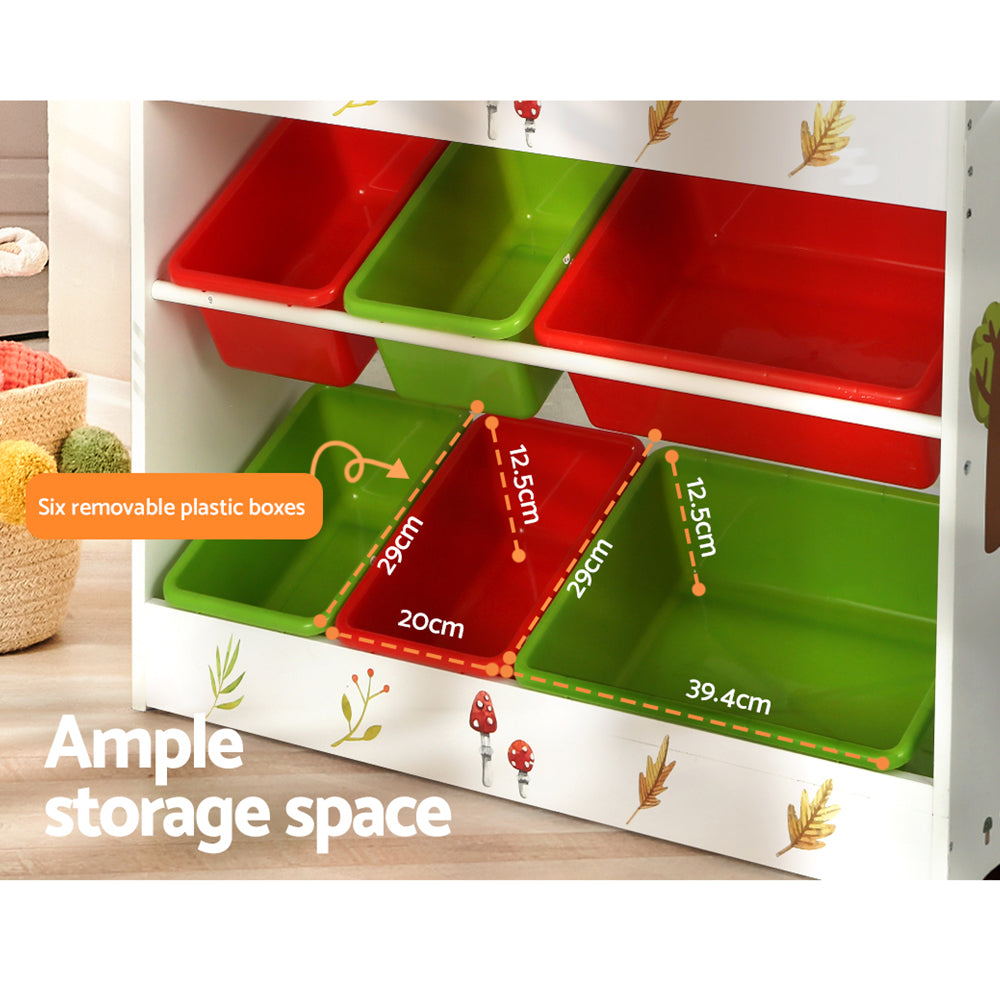 Kids Bookshelf with 6 Storage Bins, 3 Tier Multicolour