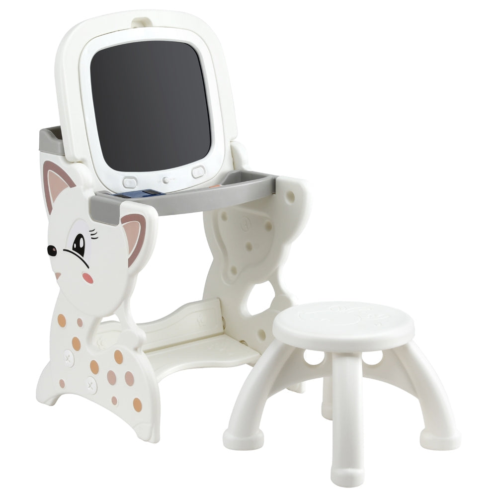 Kids two in one easel desk and stool set with LCD writing tablet