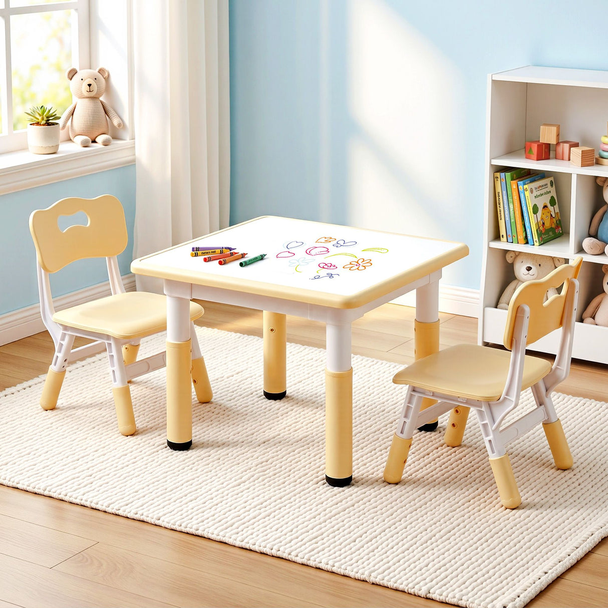 Kids yellow table and chairs set dimensions