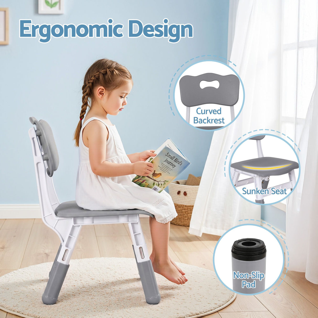 Grey kids desk and chairs for drawing
