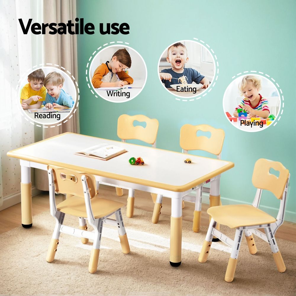 Kids Activity Table and 4 Chairs Set, Yellow