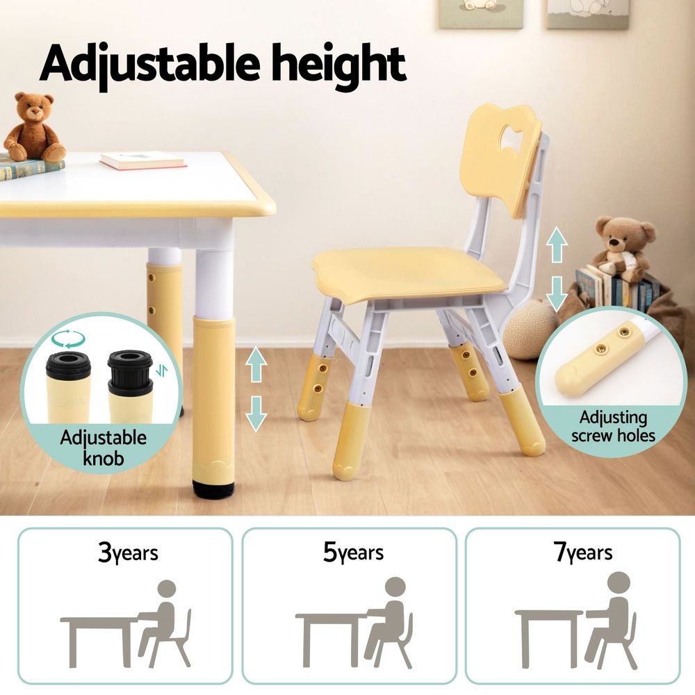 Kids Activity Table and 4 Chairs Set, Yellow
