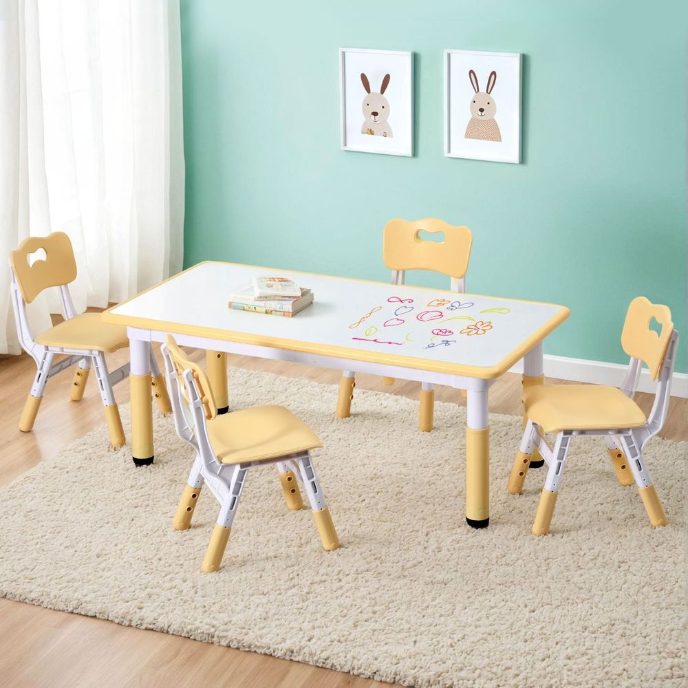 Kids Activity Table and 4 Chairs Set, Yellow