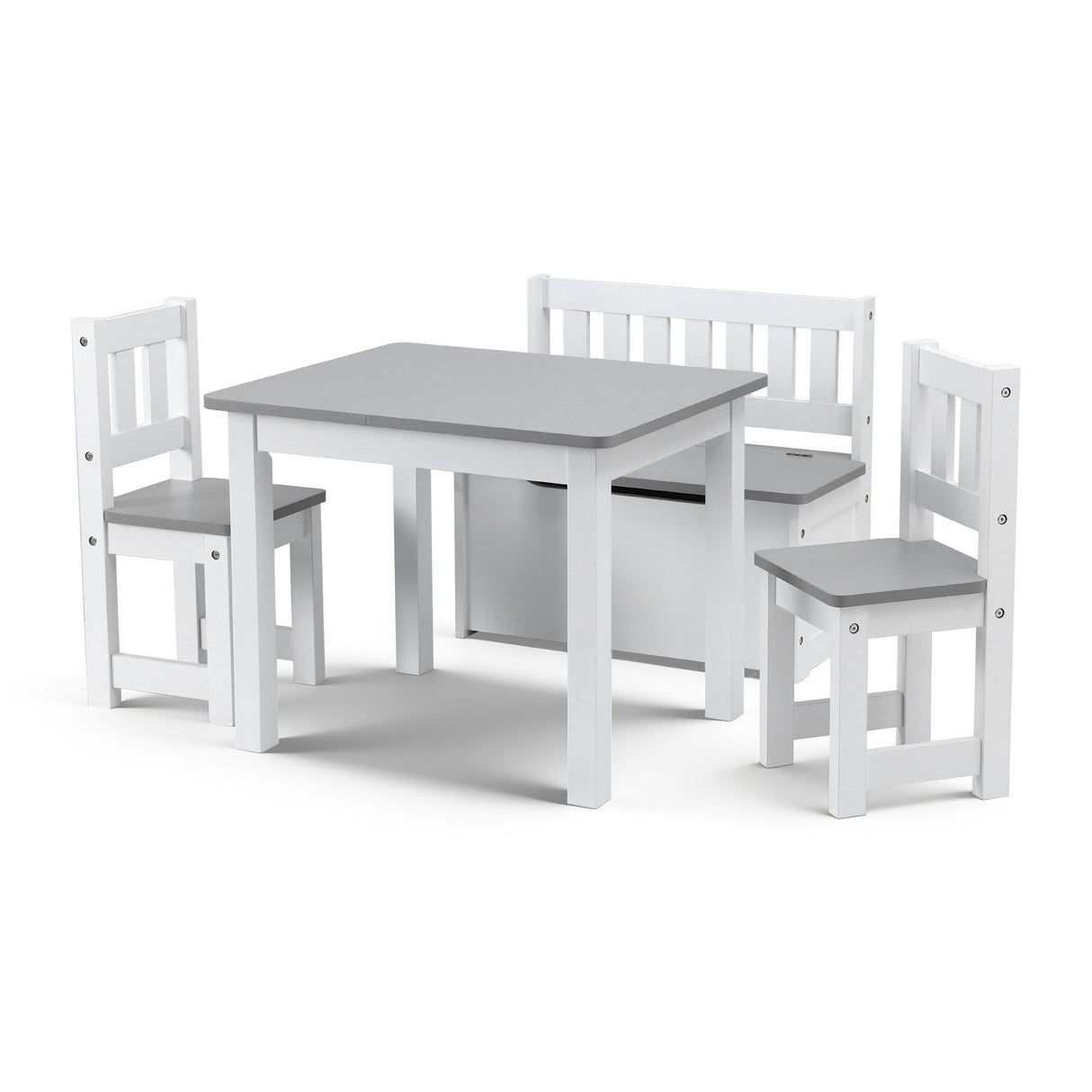Kids Activity Table, Storage Bench and 2 Chairs Set, Grey