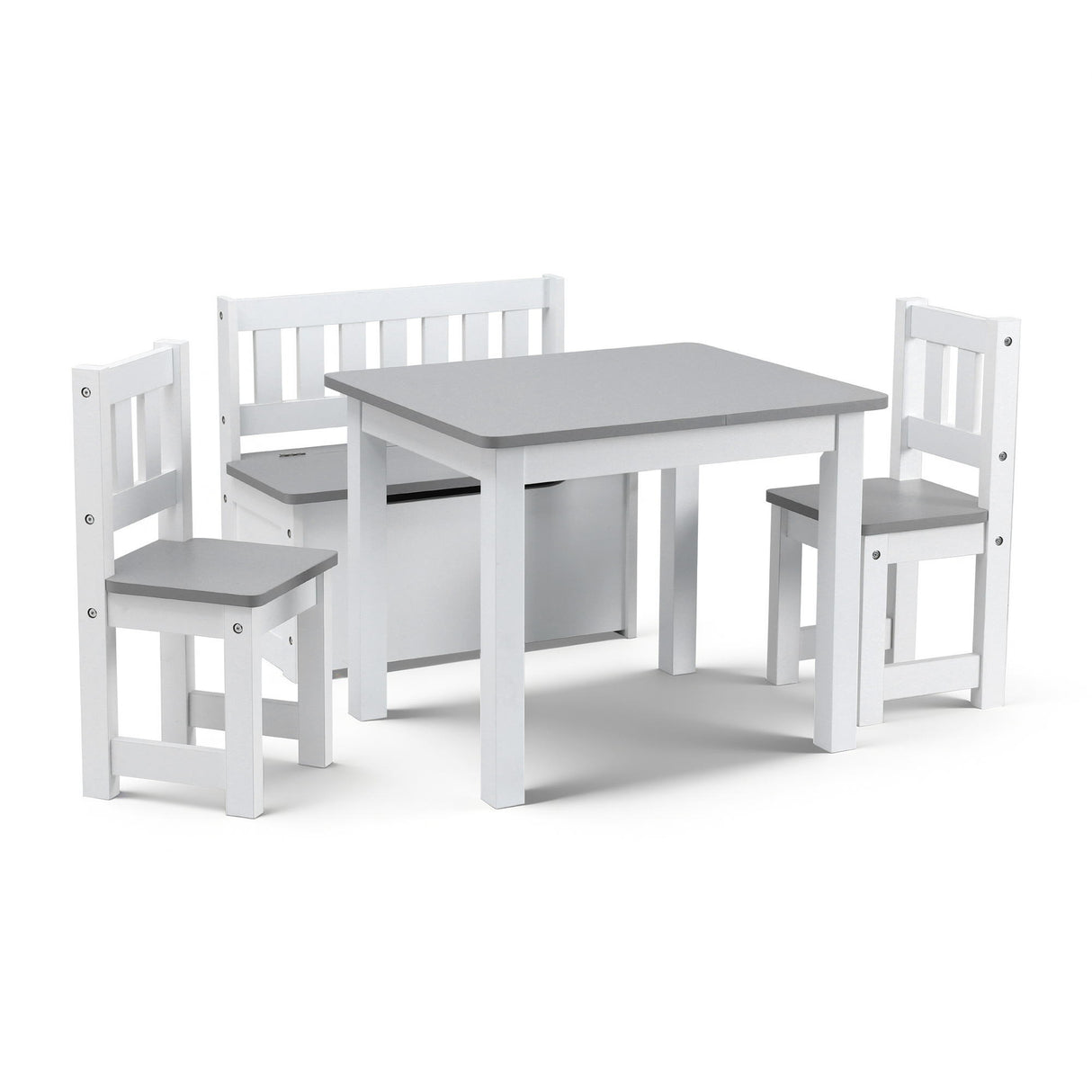 Kids Activity Table, Storage Bench and 2 Chairs Set, Grey