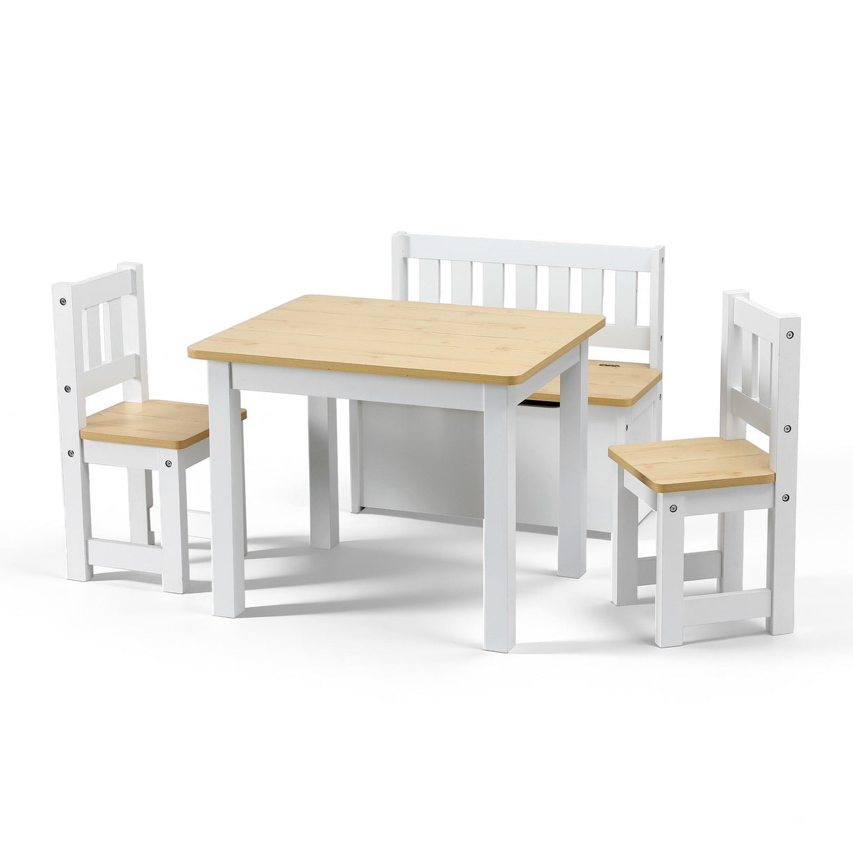 Kids Activity Table, Storage Bench and 2 Chairs Set, Natural