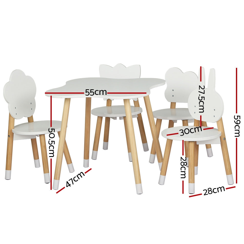 5 Piece Kids Table and Chairs Set White and Natural