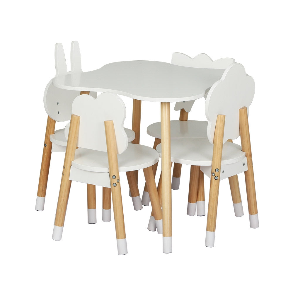 5 Piece Kids Table and Chairs Set White and Natural