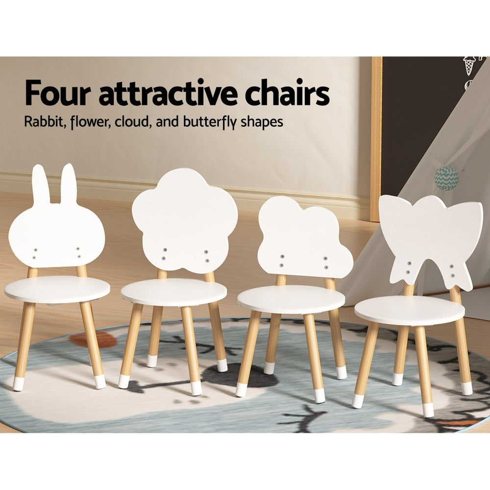 5 Piece Kids Table and Chairs Set White and Natural