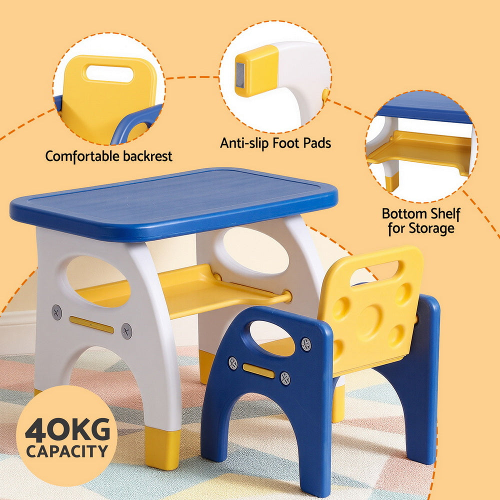 Kids table and chair set in blue and yellow
