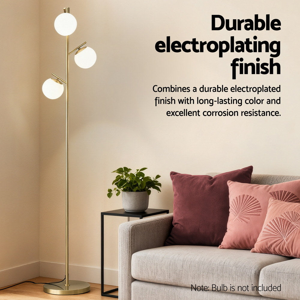 3 Light Tree Floor Lamp Gold with Glass Sphere Shades