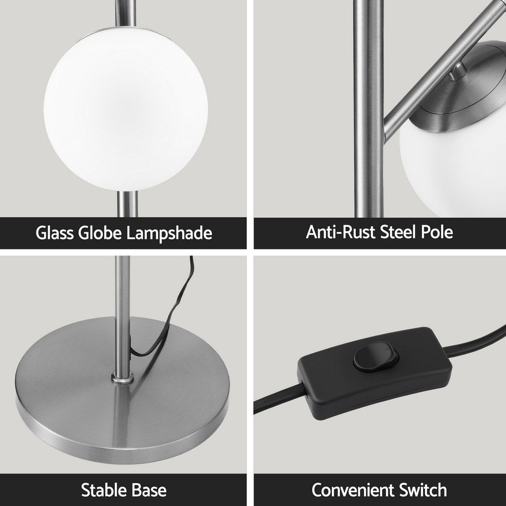 3 Light Tree Floor Lamp Silver with Glass Sphere Shades