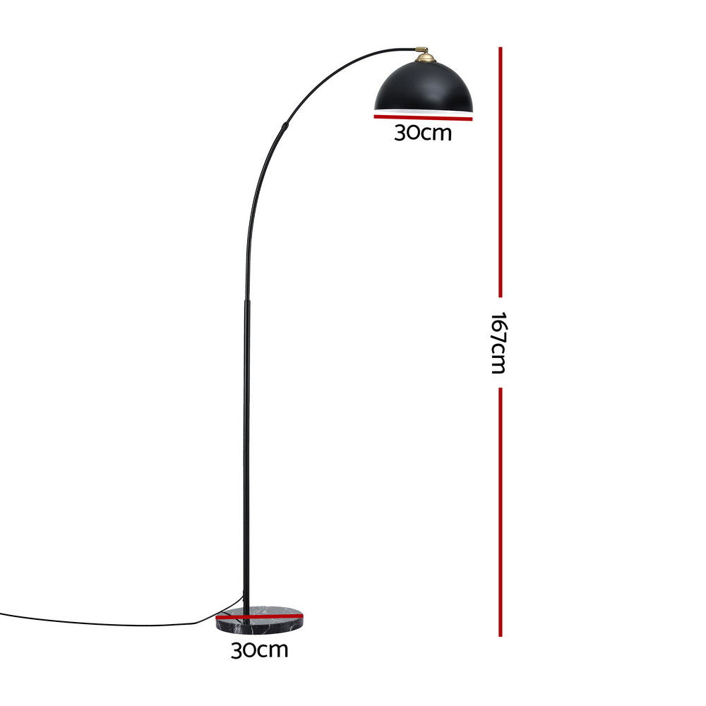 Arched floor lamp with black frame and marble base