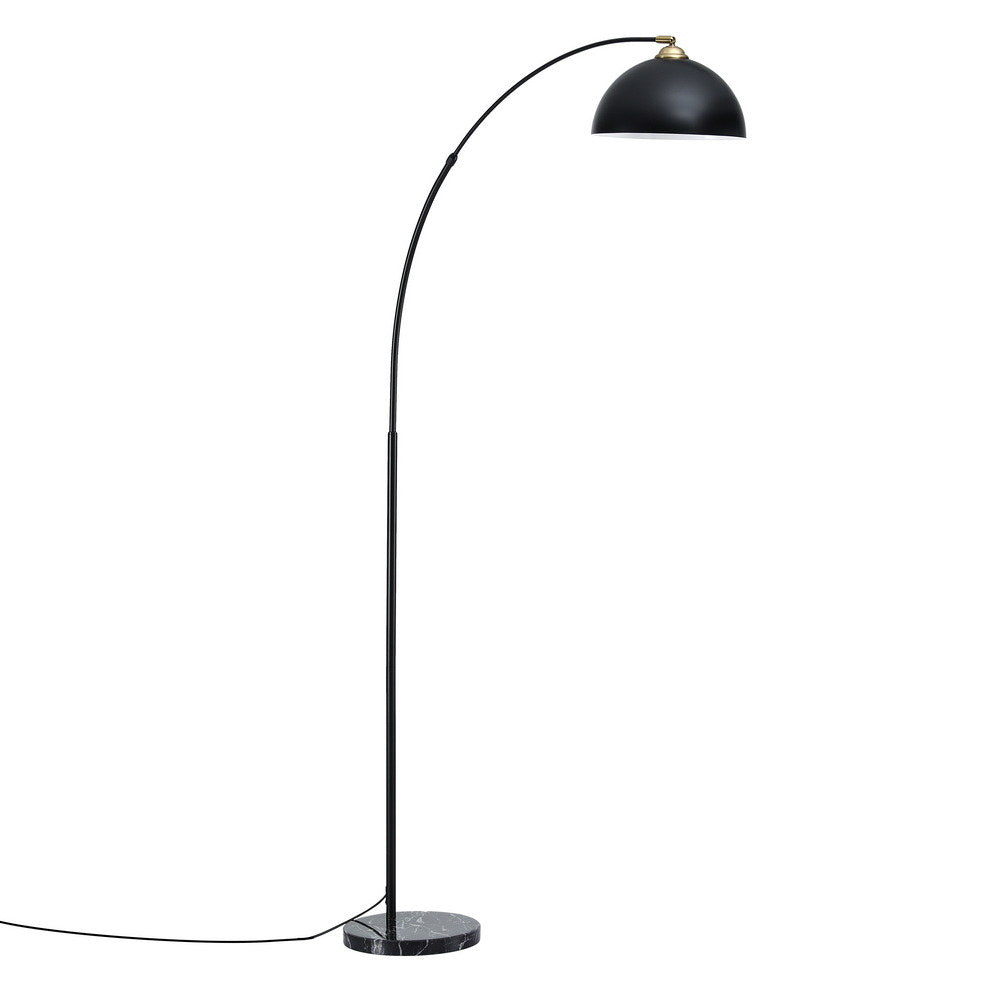 Arched floor lamp with black frame and marble base