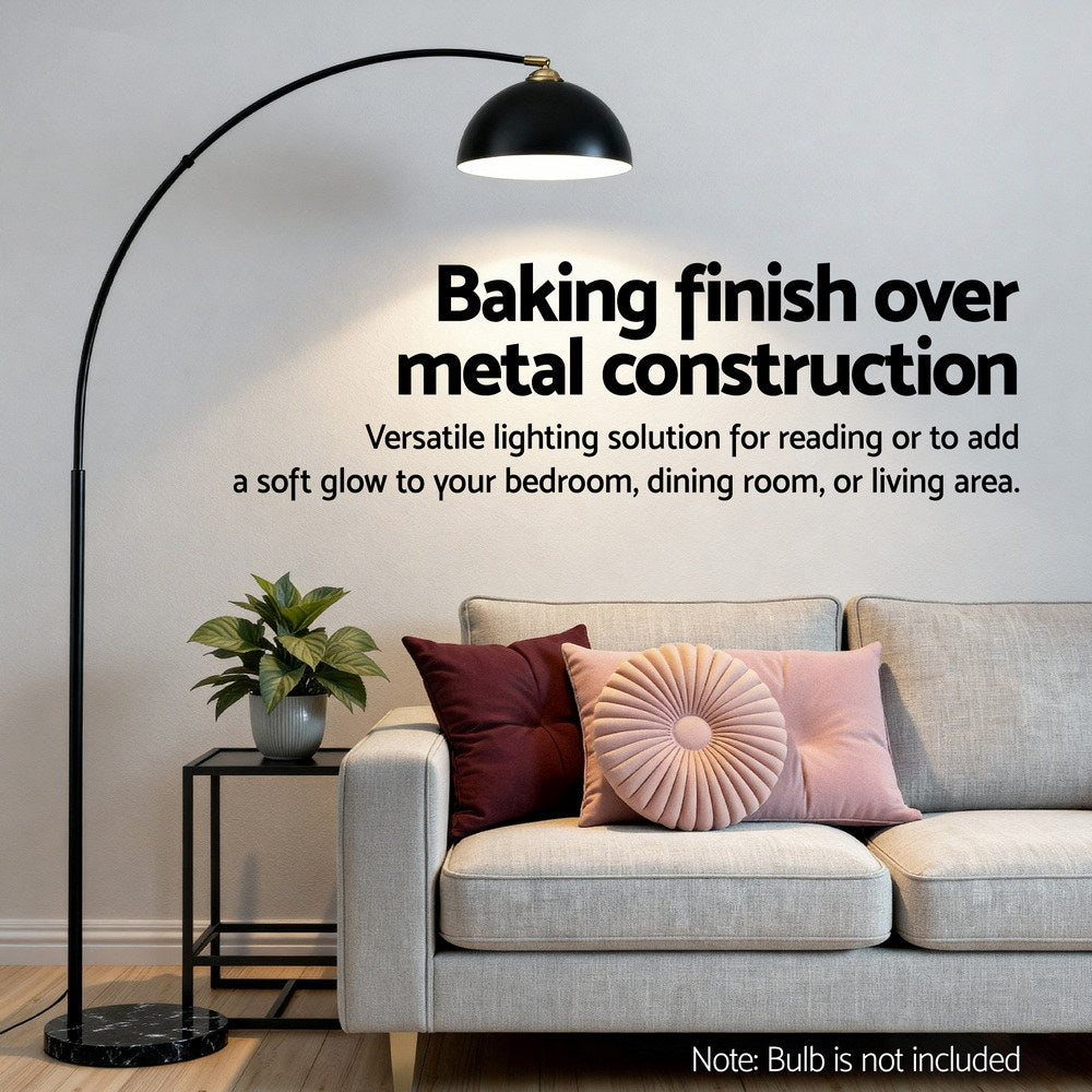 Arched floor lamp with black frame and marble base
