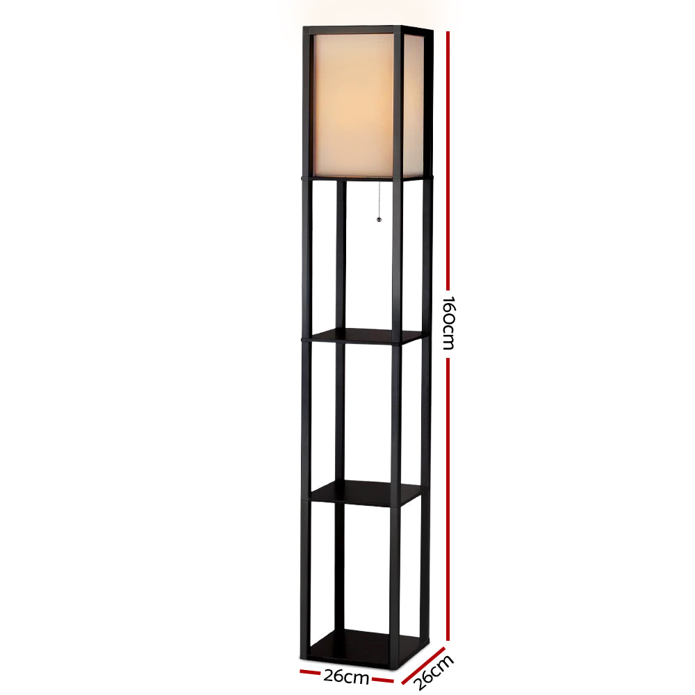 Black three tier shelf floor lamp with storage