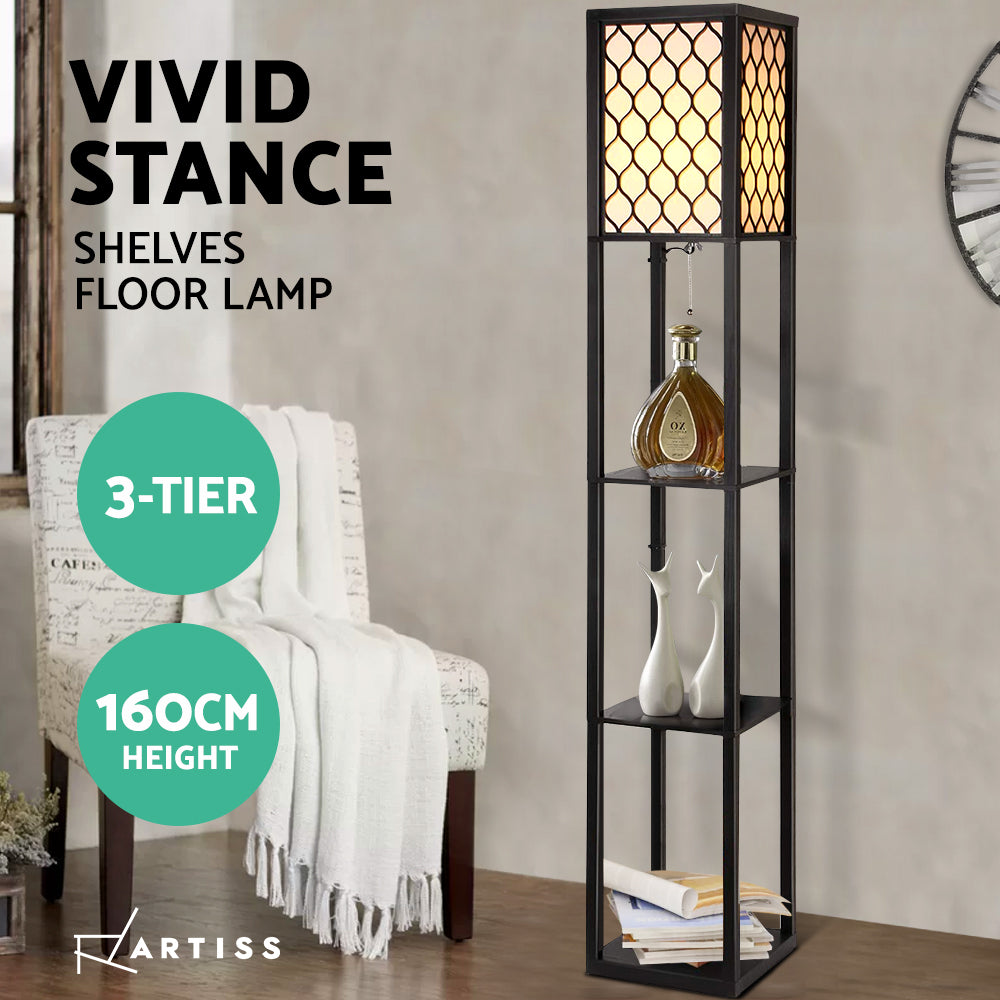 Black three tier shelf floor lamp with storage