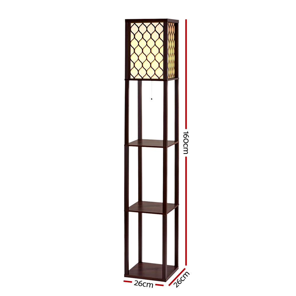 Brown three tier shelf floor lamp with storage