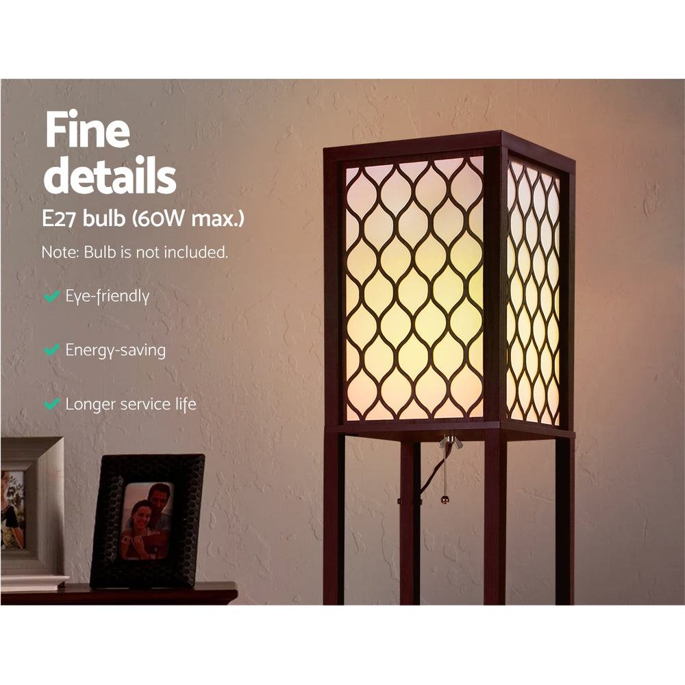 Brown three tier shelf floor lamp with storage