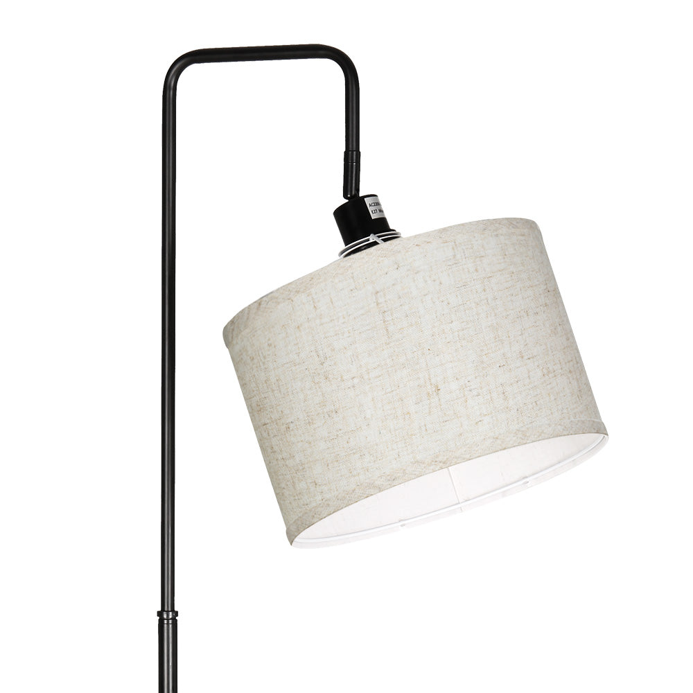 Black and walnut floor lamp with storage shelves and adjustable head