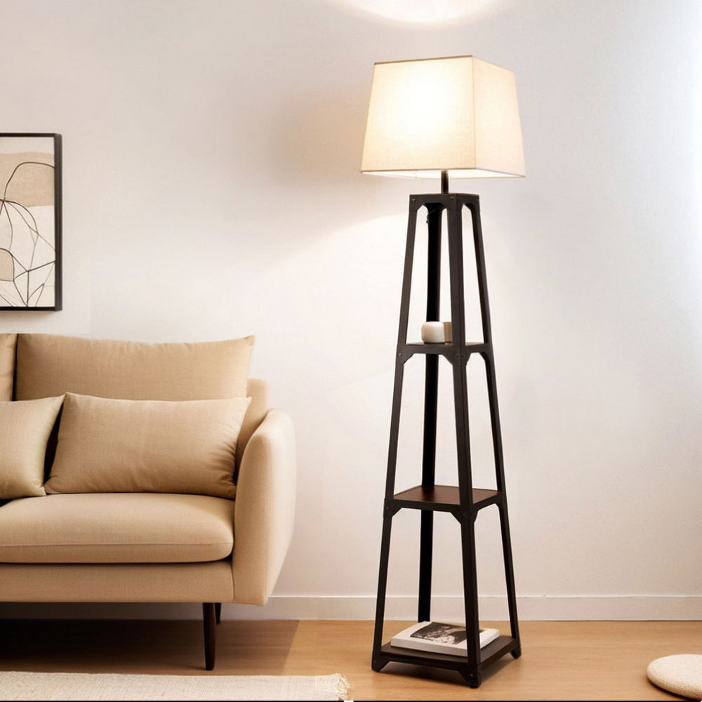 3 Tier Shelf Storage Floor Lamp White with Foot Switch