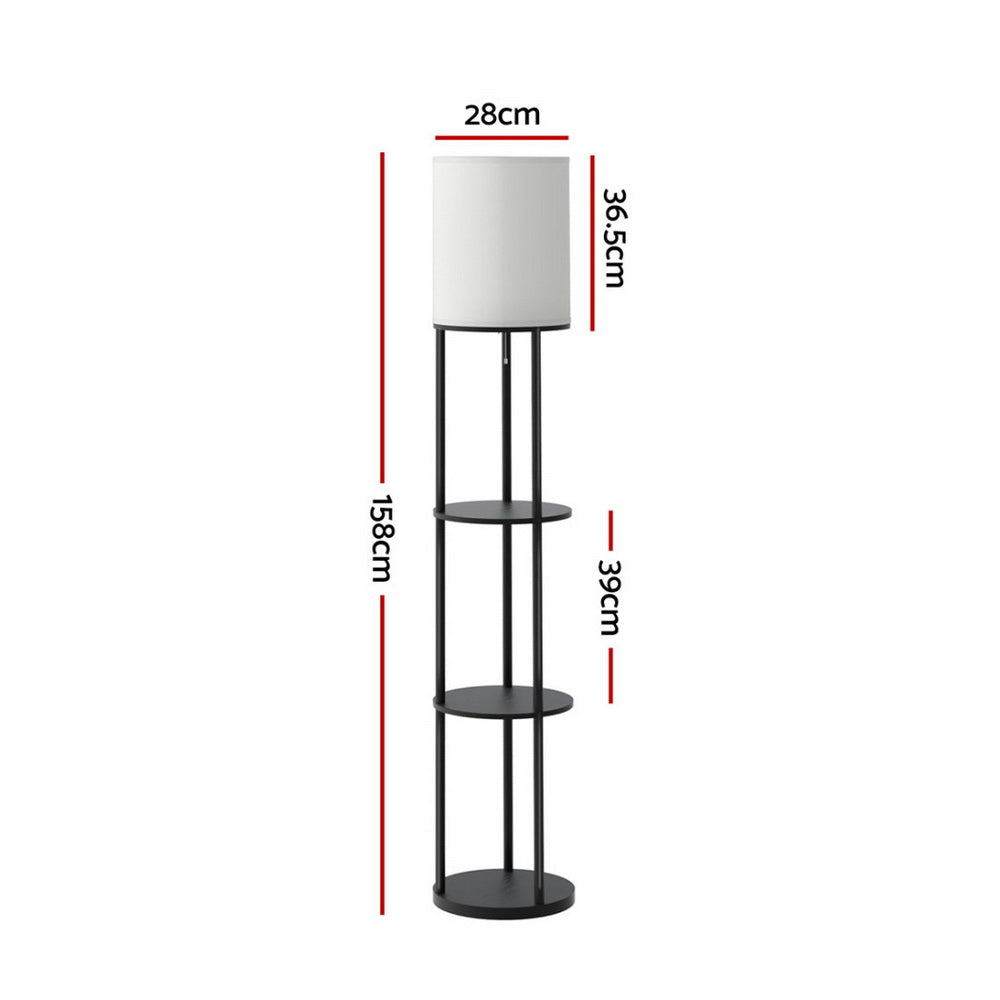 3 Tier Shelf Storage Floor Lamp White with Pull String Switch