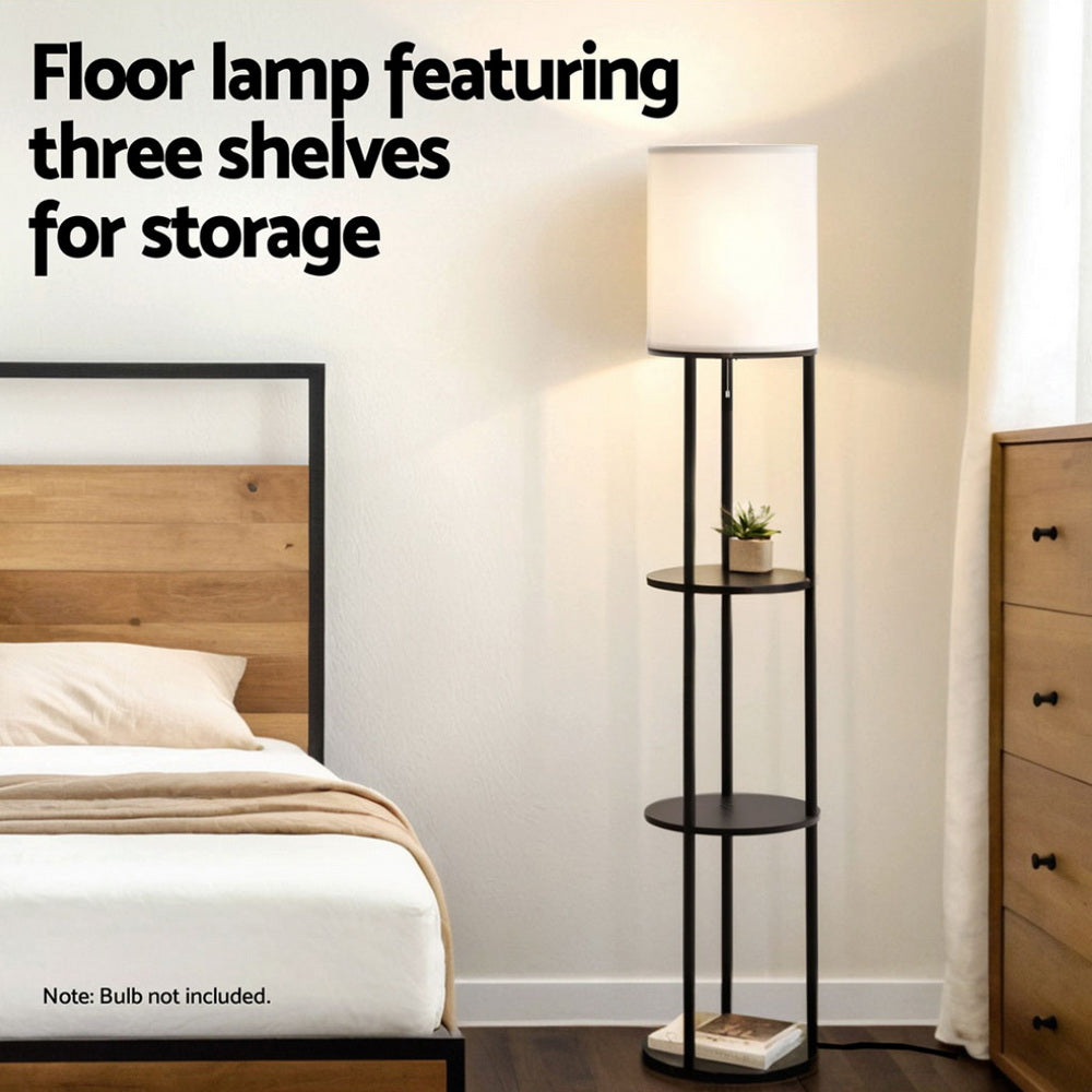 3 Tier Shelf Storage Floor Lamp White with Pull String Switch