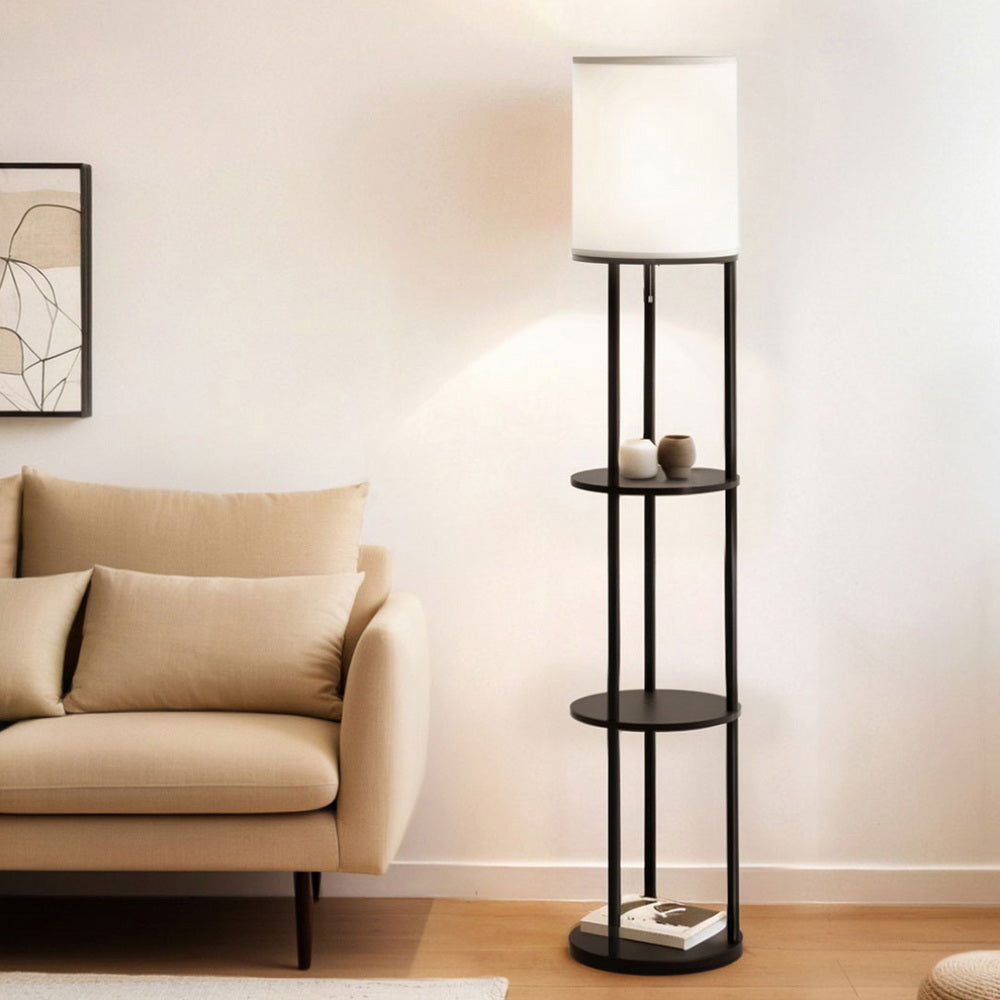 3 Tier Shelf Storage Floor Lamp White with Pull String Switch