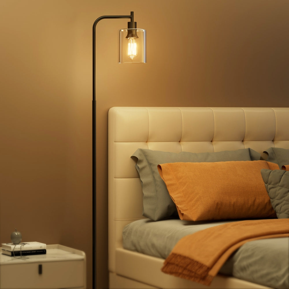 Reading Floor Lamp Black with Glass Shade
